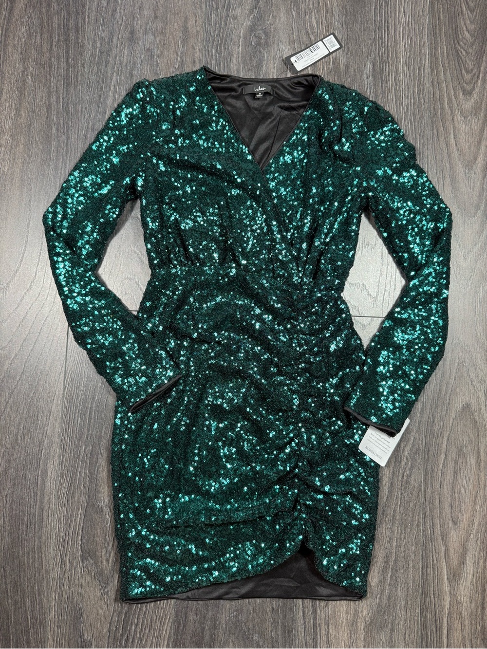 Lulu's Emerald Green Sequin Long Sleeve Wrap Dress